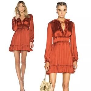 Ulla Johnson Callista Silk Ruffle Dress Crimson Red Tiered Mini Cocktail Size 6